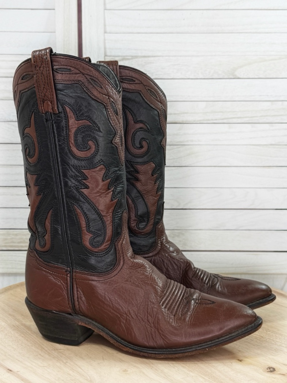 Vintage Abilene Western Cowboy Boots 9093 Julie Brown Black Leather Women 7.5